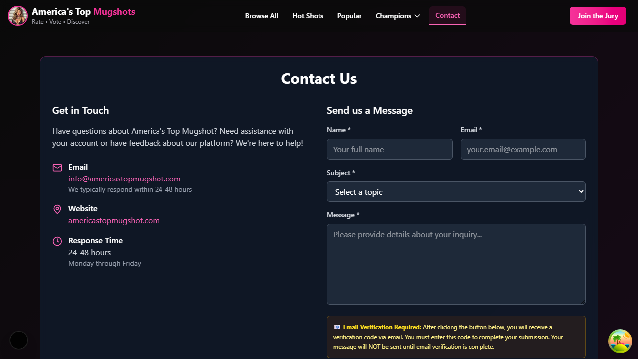 Contact form with Record Removal Request selected as the subject