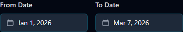 Date range filter showing From Date and To Date calendar pickers