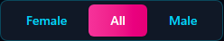 Gender filter toggle buttons showing Female, All, and Male options