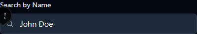 Close-up of the search bar with a sample name entered