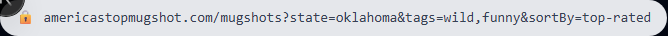 Browser address bar showing the mugshot search URL with filter parameters