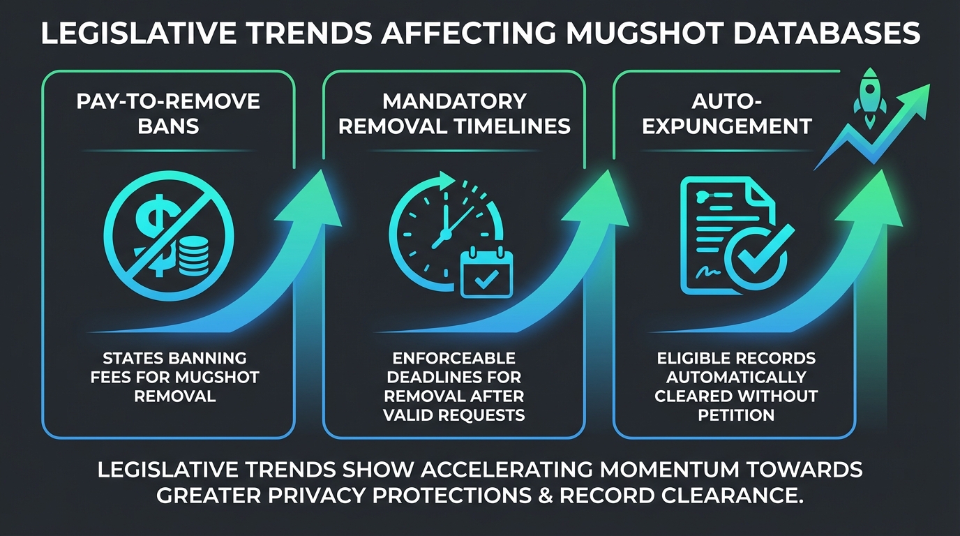 Three legislative trends: pay-to-remove bans, mandatory removal timelines, and auto-expungement laws