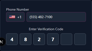 Phone verification screen showing six input boxes for the SMS verification code